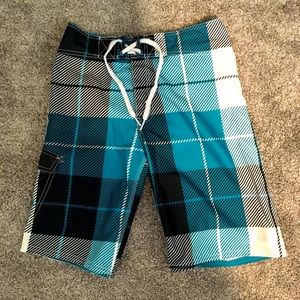 Mossimo Supply Co Teal Plaid Board Shorts
